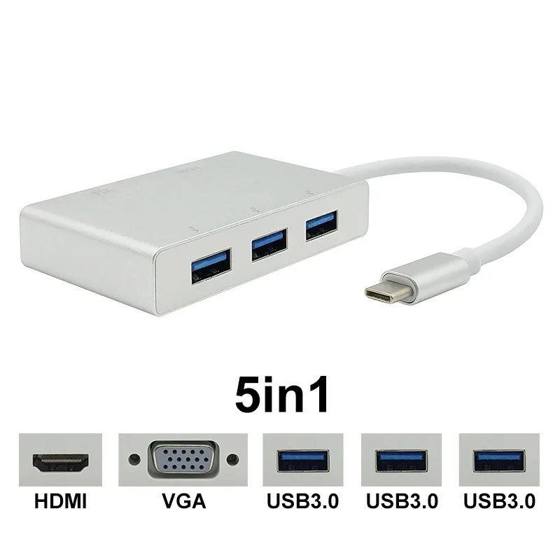 MeiPinHui Новый преобразователь типа C в hdmi + vga usb пять одном.| |