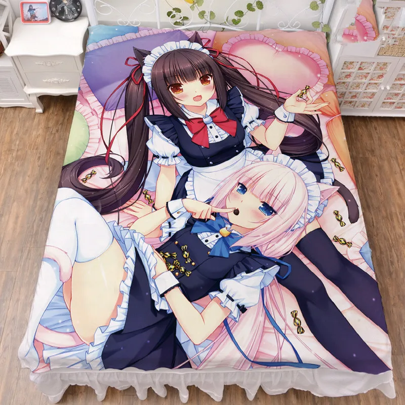Anime Chocola Vanilla Nekopara Bed sheet Throw Blanket Bedding Coverlet Flat Bedsheet Cosplay Gifts for otaku fans