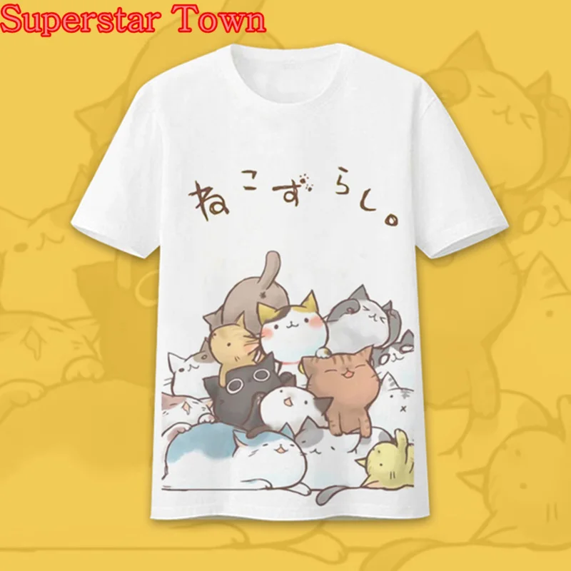 футболки женские Повседневная CAT Япония kawaii одежда принт Harajuku рубашка Новинка