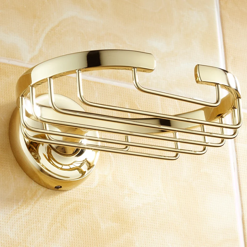 Роскошный Золотой Твердый латунный мыльница полированный настенный мыльный