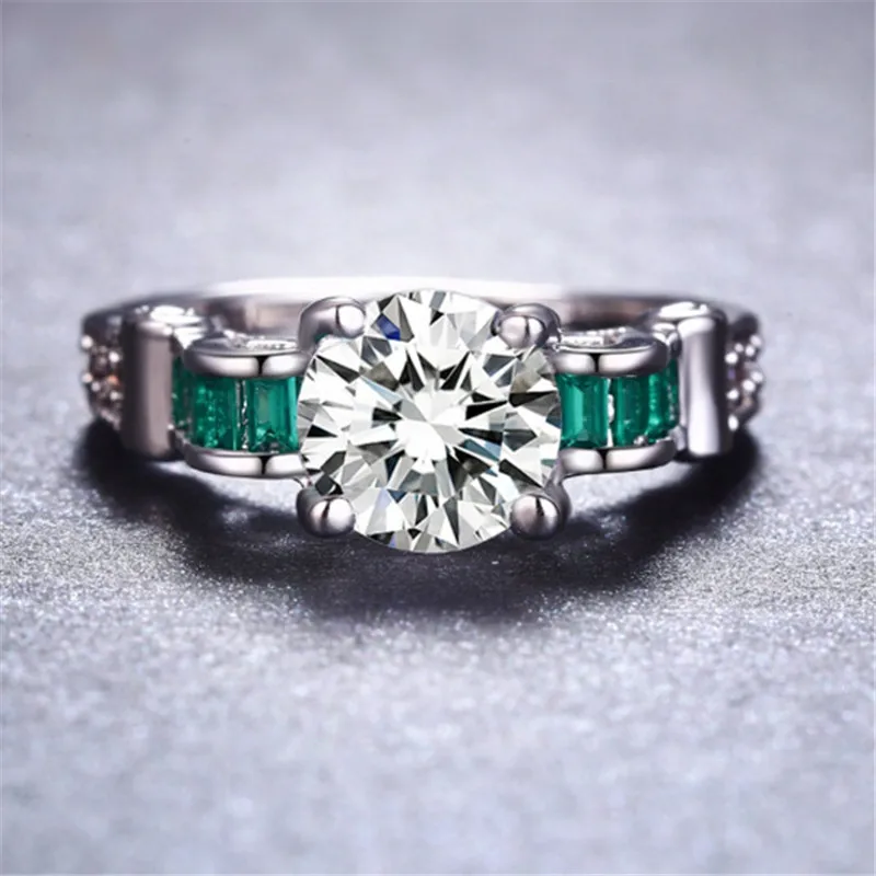 Vintage Big 8mm AAA Cubic Zirconia Rings For Women Elegant Green Crystal Fashion Ring White Gold Color Wedding Jewelry Gift B790 | Украшения