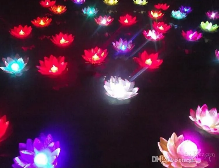 Artificial LED Lotus Flower Floating water   Candle Lamp With Colorful Changed Lights For Wedding DecorationsSupplies