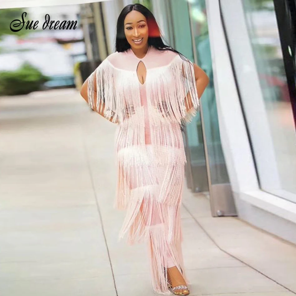 Женское платье с кисточками облегающее круглым вырезом сексуальные летние