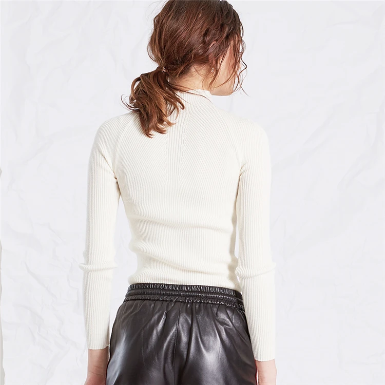 silk cashmere wool knit women half high collar pullover sweater vertical striped claret 3colors one&ampover size | Женская одежда