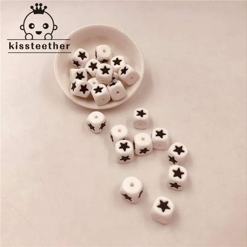 50pcs Silicone Beads BPA Free Chewing Bead 12mm Cube Heart Star Teething for DIY Baby Necklace Teether Pacifier Clips | Мать и ребенок
