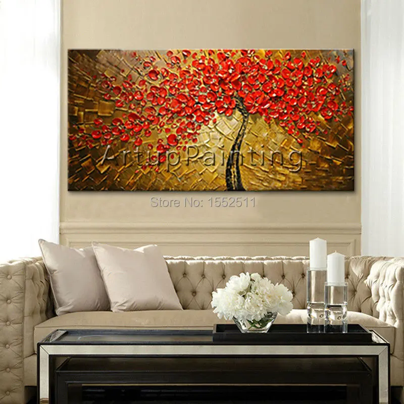 Картина маслом на холсте Ручная роспись палитра нож 3D текстура красные цветы