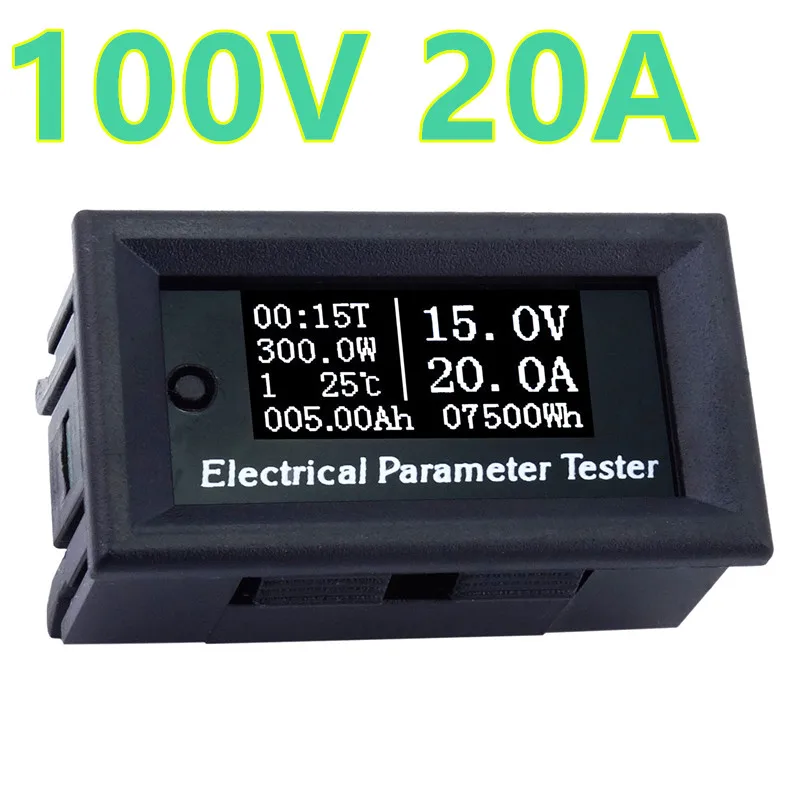 7в1 OLED100v/20A напряжение тока Электрический измеритель времени температура Емкость Вольтметр Амперметр Многофункциональный тестер Скидка 40
