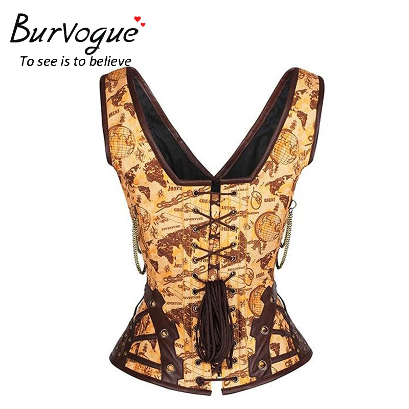 Burvogue стимпанк корсет женский Готический стимпанк со стальными косточками Пояс Cincher корсет жилет Топ Талия контроль кожаный корсет Сексуальный