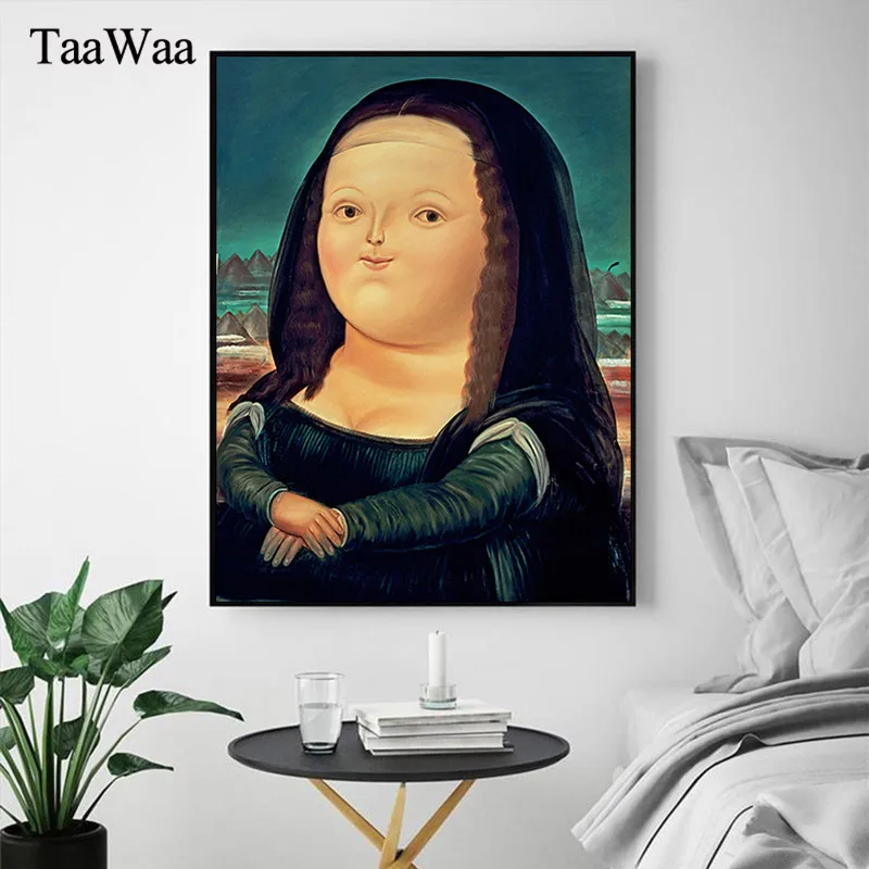 TAAWAA Забавный Прекрасный ожирение Мона Лиза холст постеры и принты скандинавские