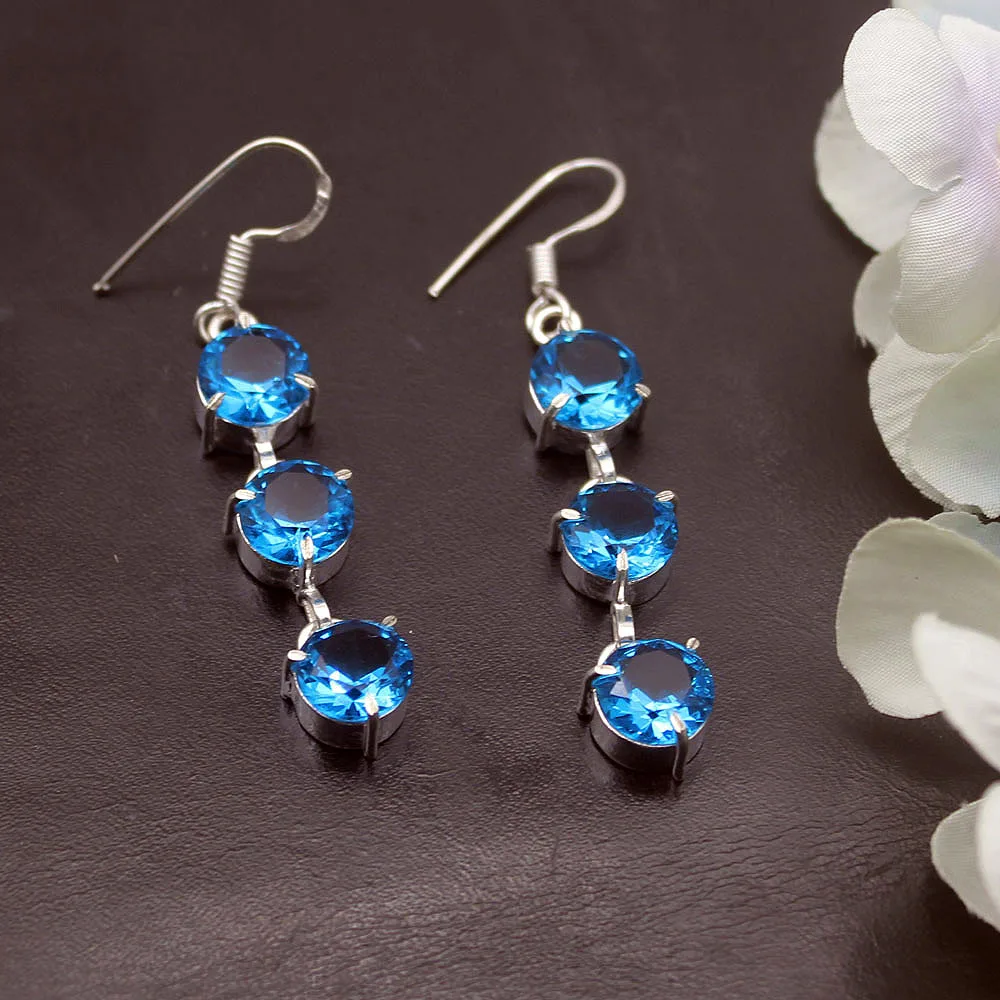 Фото Модные женские серьги Hermosa в круглой форме Ocean BlueTopaz 2 1/8 дюйма A472 №3