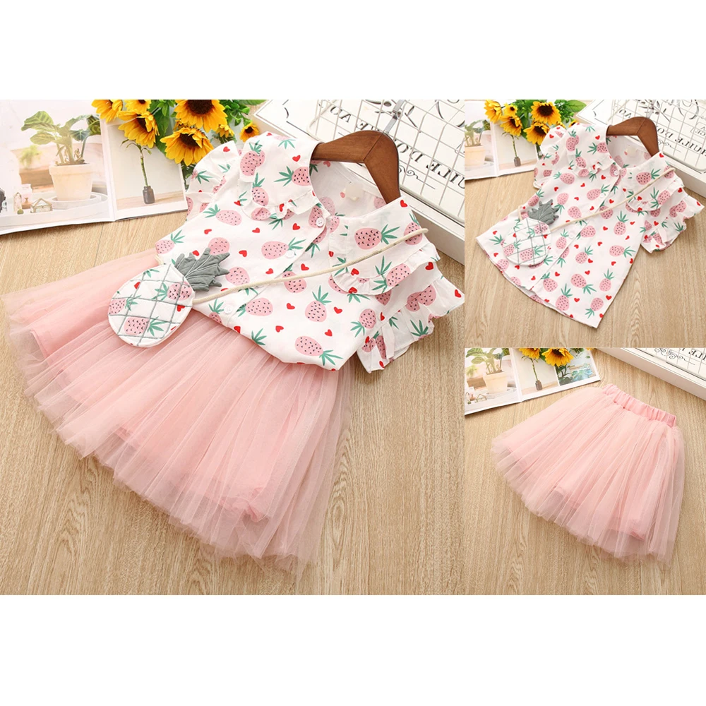 3 шт. хлопковая Футболка с принтом ананасов и сетчатая юбка | Мать ребенок