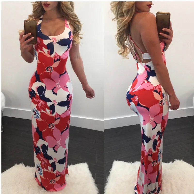 Pndodo 2017 Для женщин пикантные летние длинные платья макси без рукавов с плеча