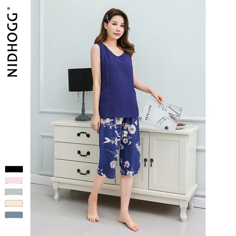 

Summer Womens Pajama Shorts Sleeveless Print Comfortable Cool Sleepwear Vest Pants Casual Home Pajamas Loungewear Home Clothes
