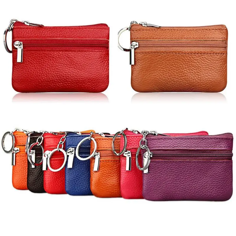 

Soft Men Women ID Card Credit Card Purse Coin Key Holder Zip Genuine Leather Wallet Pouch Bag Purse