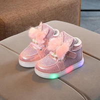 2022 spring and autumn children shoes with light baby rabbit ears luminous led shoes boys and girls pearl casual flash shoes