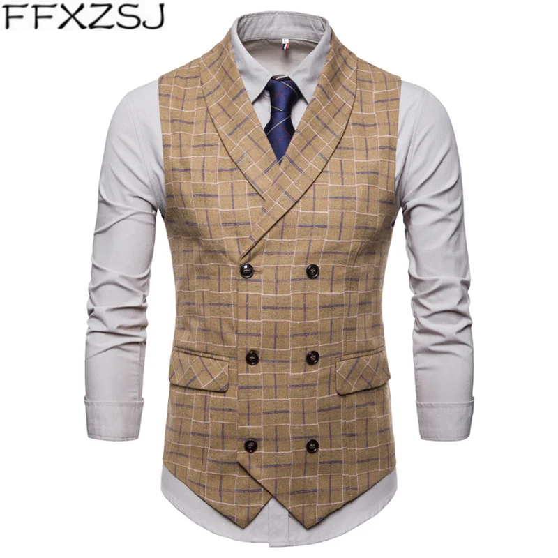 FFXZSJ 2019 Новый брендовый мужской Клетчатый костюм жилет 3XL 4XL модный вечерний