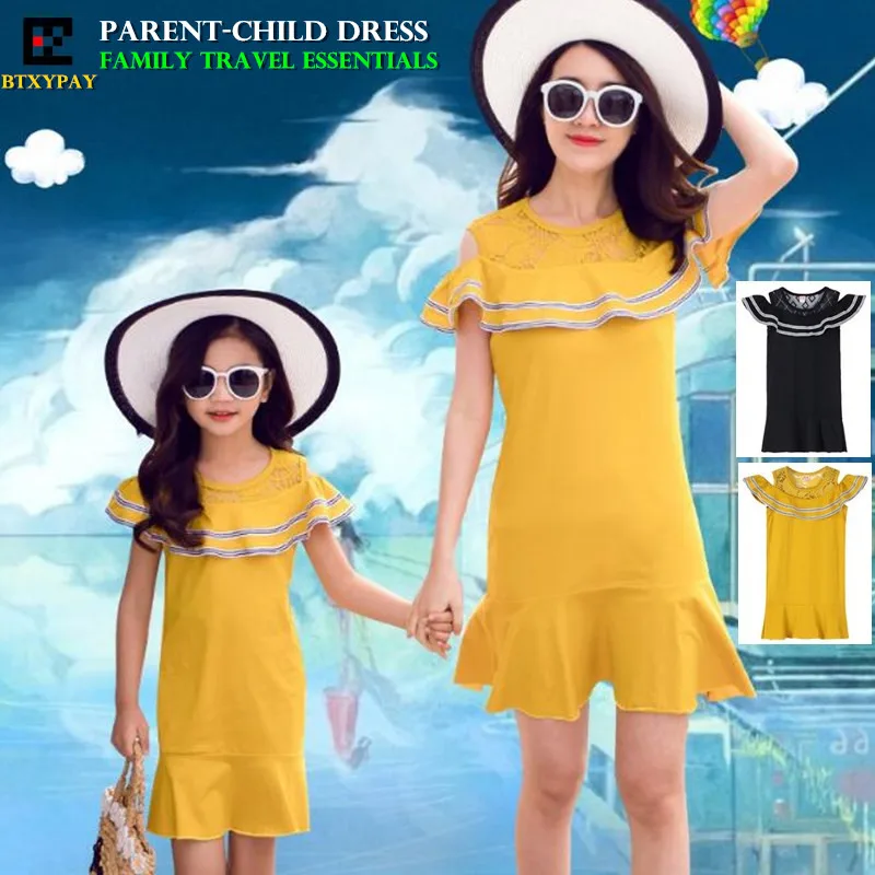 Летнее платье для матери и дочери родителей детей девочек одинаковые наряды всей