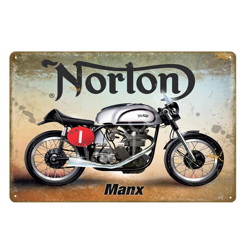 Retro Norton Motorcycle Decor Metal Poster Tin Signs For Pub Car Club Bar Garage Shop Home Decoration Wall Art Carft Gift YQZ084 | Дом и сад
