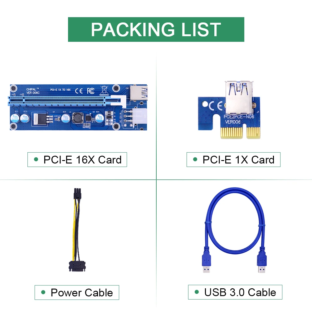 CHIPAL 100 см VER006C PCI Express PCIE E Riser Card 006C 6Pin 1x к 16x удлинитель USB3.0 кабель SATA IDE для BTC