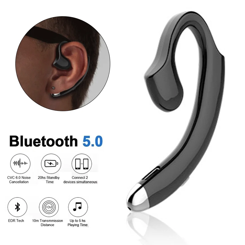Ушные Крючки Беспроводные Bluetooth 5,0 наушники с микрофоном безболезненные не затычки для ушей Беспроводные спортивные наушники EDR деловые наушники