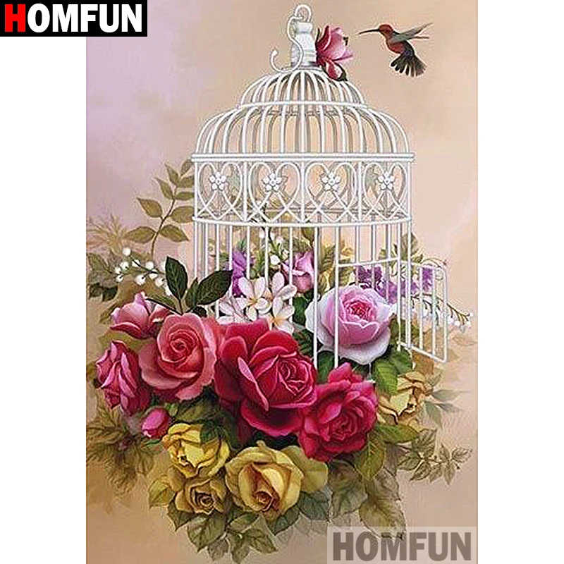 Алмазная 5d вышивка HOMFUN картина птичья клетка цветок полная выкладка