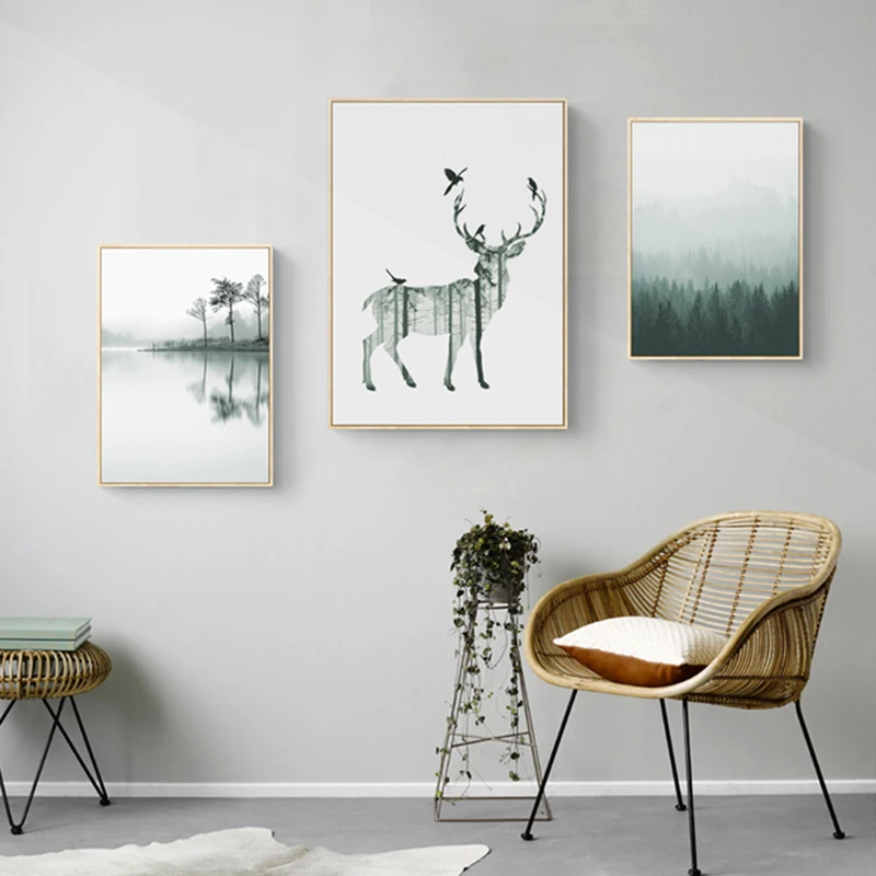 

Nordic Abstract Deer Forest Landscape Wall Art Canvas Painting Posters and Prints Decorative Pictures for Living Room Wall Decor