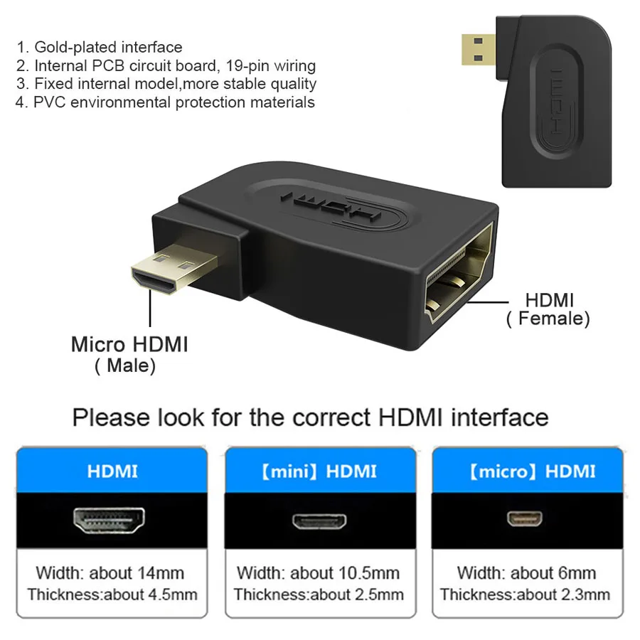 Micro HDMI к кабель удлинитель адаптер HDMI/DVI для ноутбука PS3 DV HDTV 90 градусов угловой