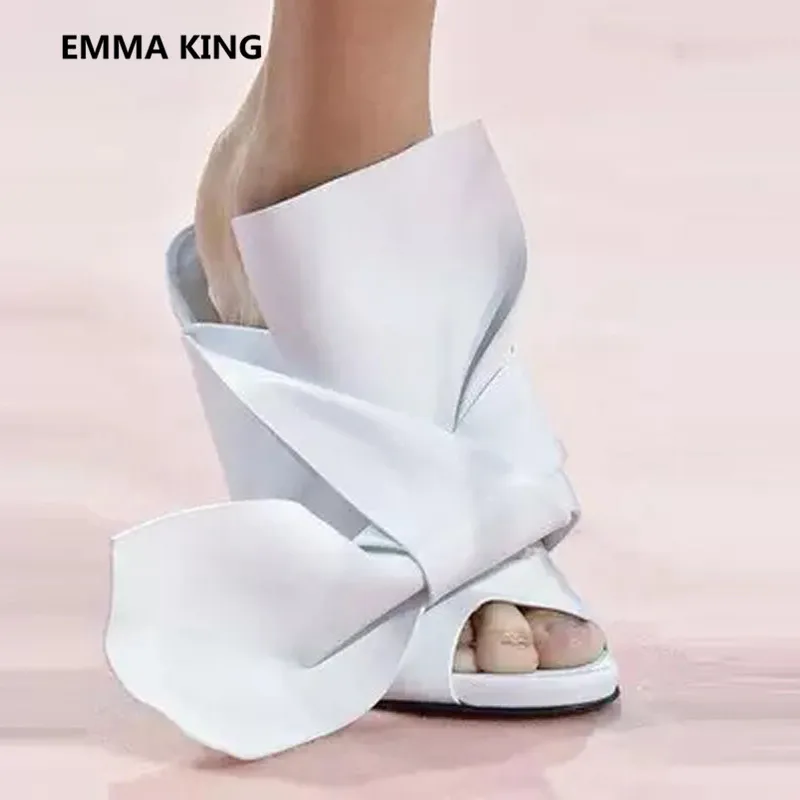 Emma king/Роскошные Дизайнерские вечерние свадебные шлепанцы с бантиком женские