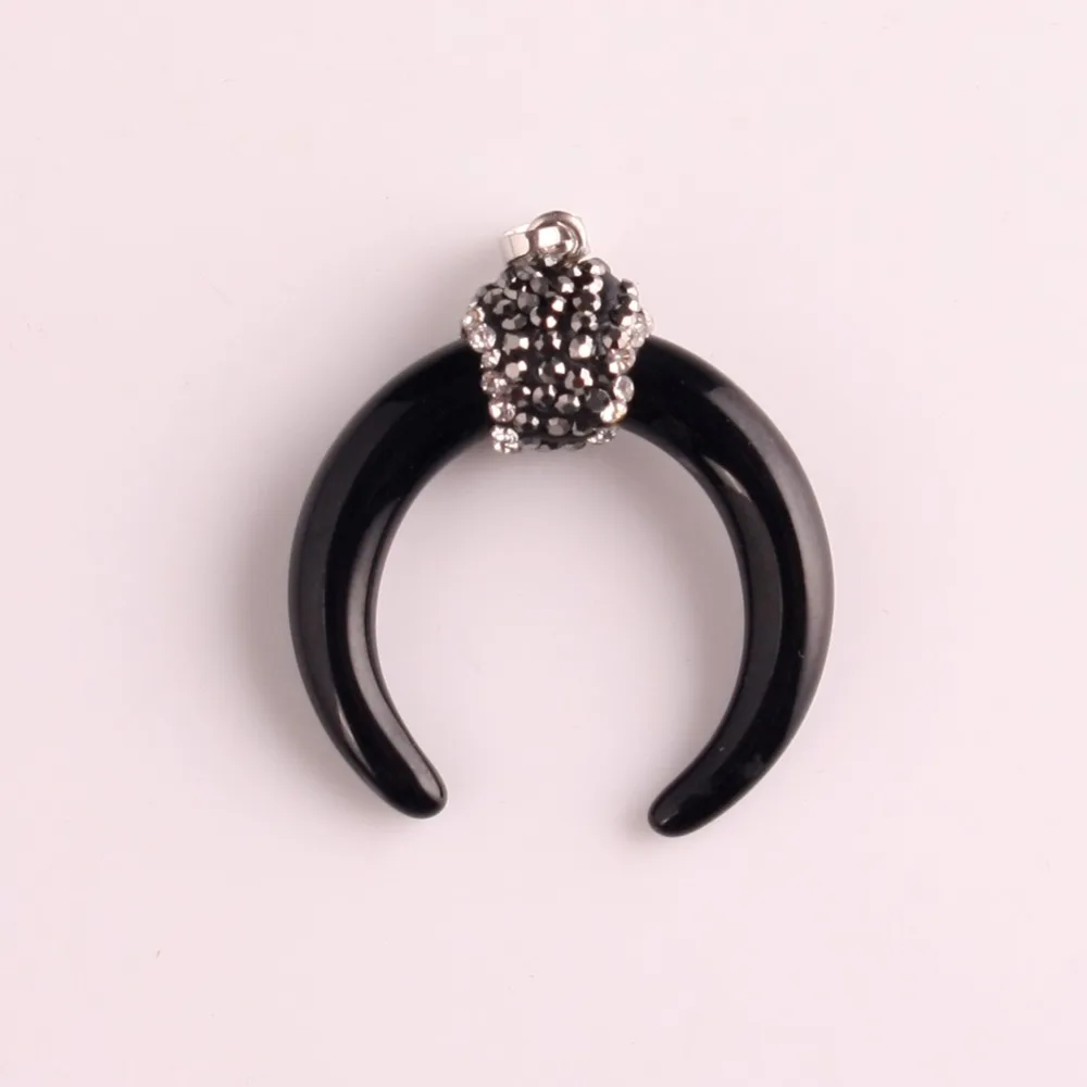 Семь чакр drusy Черный Кулон из природного кристалла рога Полумесяца черный кожаный шнурок для изготовления ювелирных изделий 3 шт./партия