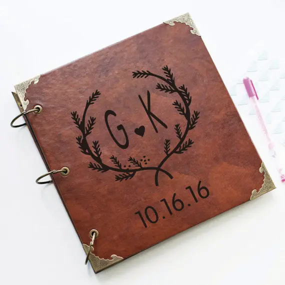Фотоальбом Laurel Wreath monogrammed Leather/персонализированный свадебный альбом с