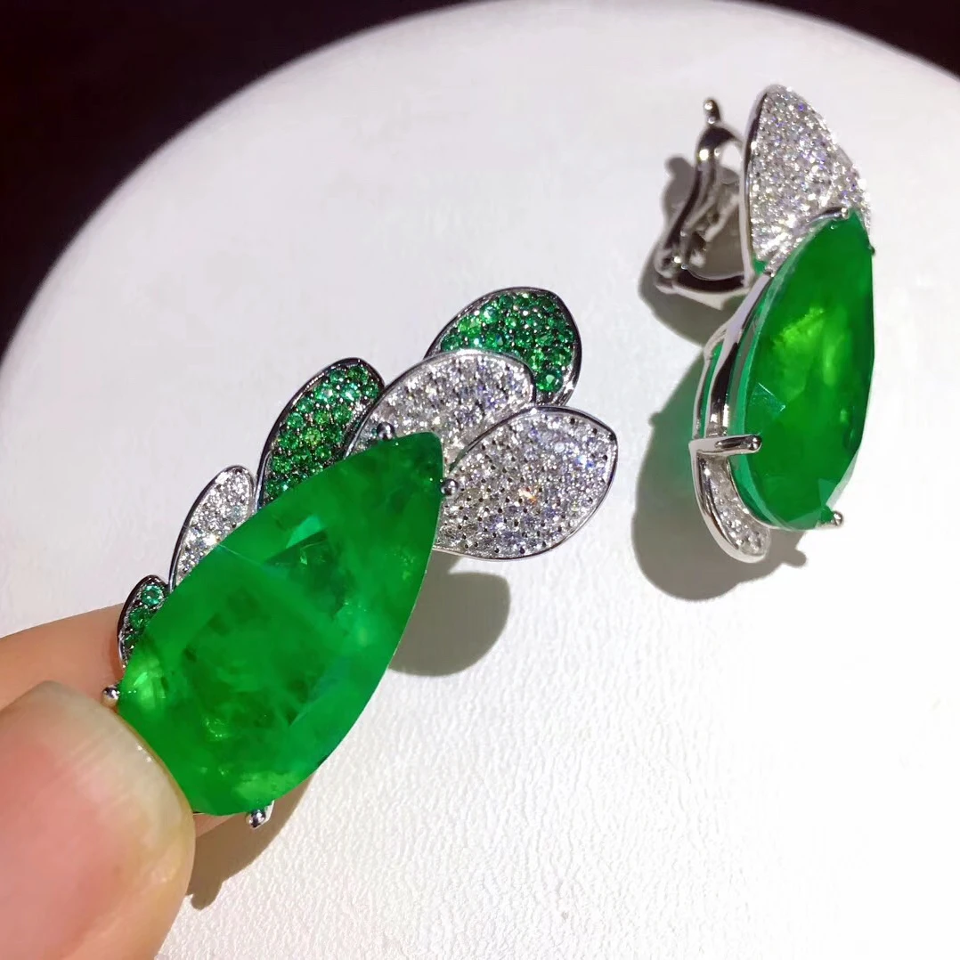 Qi Xuan_Jewelry_New серьги цветок серьги S925 Серебряная Инкрустация Циркон Элегантный и нерегулярный неравномерный_ завод прямые продажи