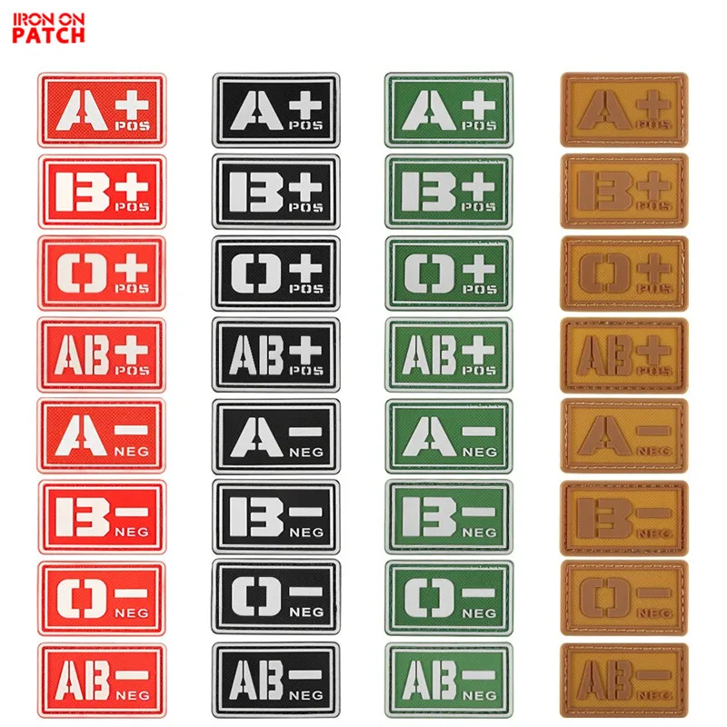 

Blood Type Patch A+ B+ AB+ O+ Positive A B AB O + POS A- B- AB- O- NEG - Negative PVC Badge Tactical Military Hook Patch
