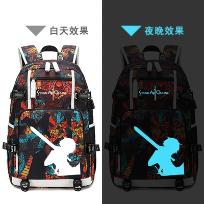 New Sword Art Online schoolbag laptop bag Men Travel bags USB Kirito Yuuki Asuna Oxford Backpack | Багаж и сумки