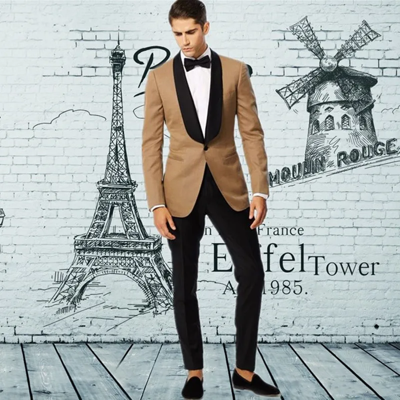 

Latest Designs Gold Wedding Suits for Men Slim Fit Groomsmen Tuxedos Two Piece Groom Tuxedo Custom Made