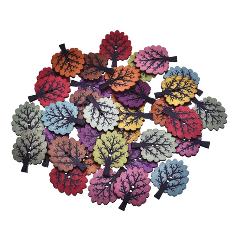 50 штук упак. смешанные цвета дерево деревянные кнопки два отверстия пуговицы для