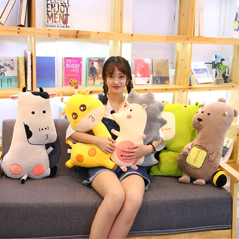 45cm/65cm Funny Giraffe&ampCow&ampMonster&ampHedgehog&ampBear Plush Pillow Soft Cute Cartoon Animal Stuffed Toys Bed Cushion Doll Kids Gifts |