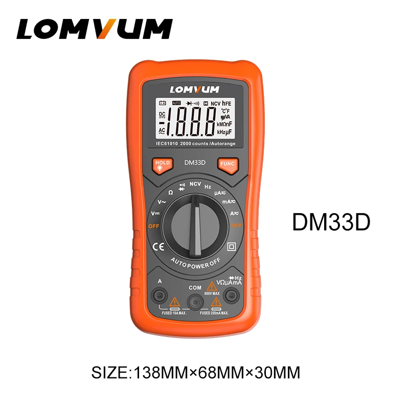 Lomvum DM33D Цифровой мультиметр 6000 отсчетов подсветка AC/DC Амперметр Вольтметр Ом