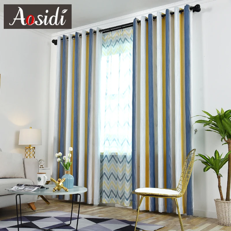 Современные Плотные затемняющие шторы AOSIDI в полоску для спальни окон цветные
