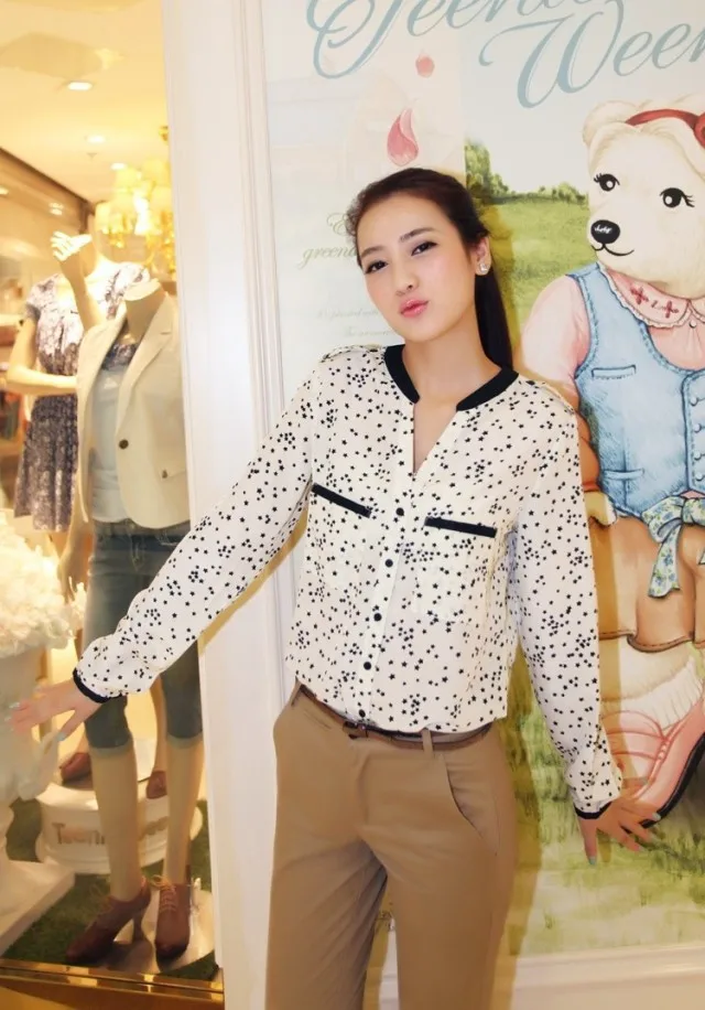 2014 New Spring women casual chiffon blouse print Leopard Stars long-sleeve shirt T2104 |