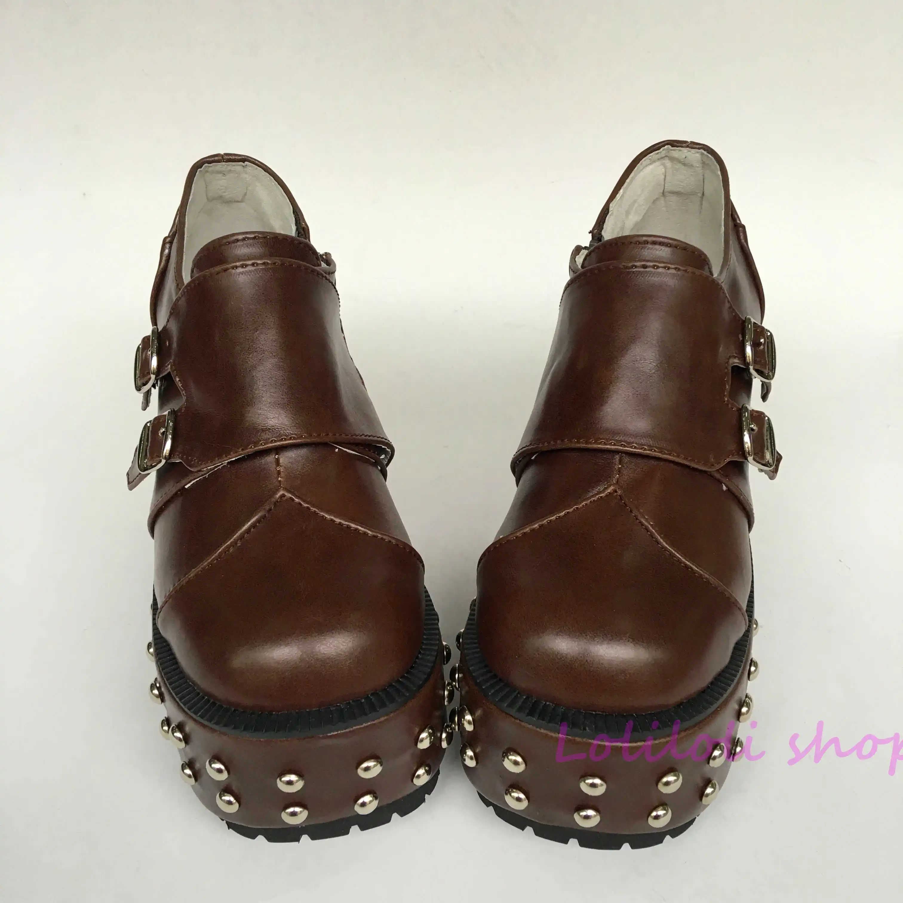 Туфли принцессы кофейные матовые в стиле &quotЛолита&quot на квадратном каблуке