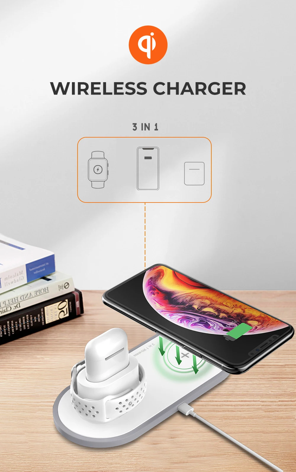 15 Вт Qi Беспроводное зарядное устройство для Iphone Xsmax XR XS 3 в 1 быстрое зарядное устройство Быстрая зарядка для Apple Watch Airpods Arlado