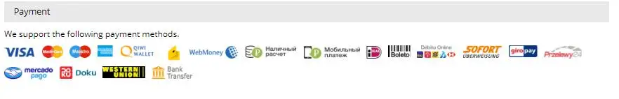 

Accessories items are sent separately