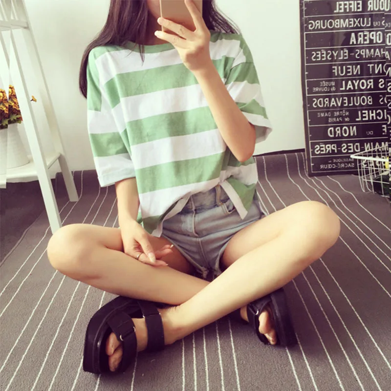 Kpop Promotion O-neck Oxford Appliques Wholesale 2018 Summer New Korean Plate Sleeved T-shirts Women's Loose Clothes Wear | Женская