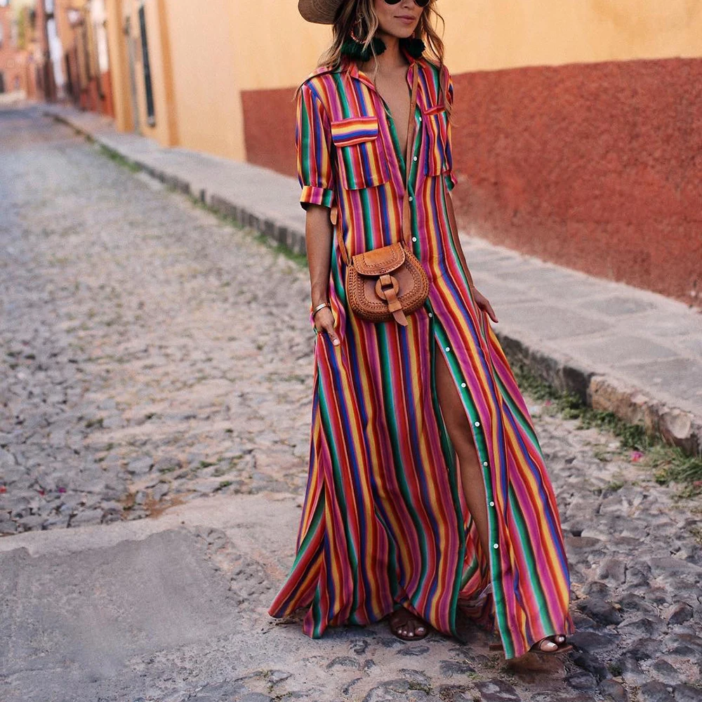 Женское осеннее длинное платье-макси Привлекательное платье с полурукавами в