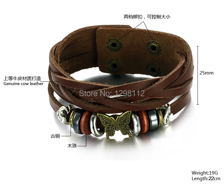 Vintage old bronze bracelet Jewelry genuine cow leather two buttons Bangles with shinning crystal drill adjustalbe For men SL21 | Украшения