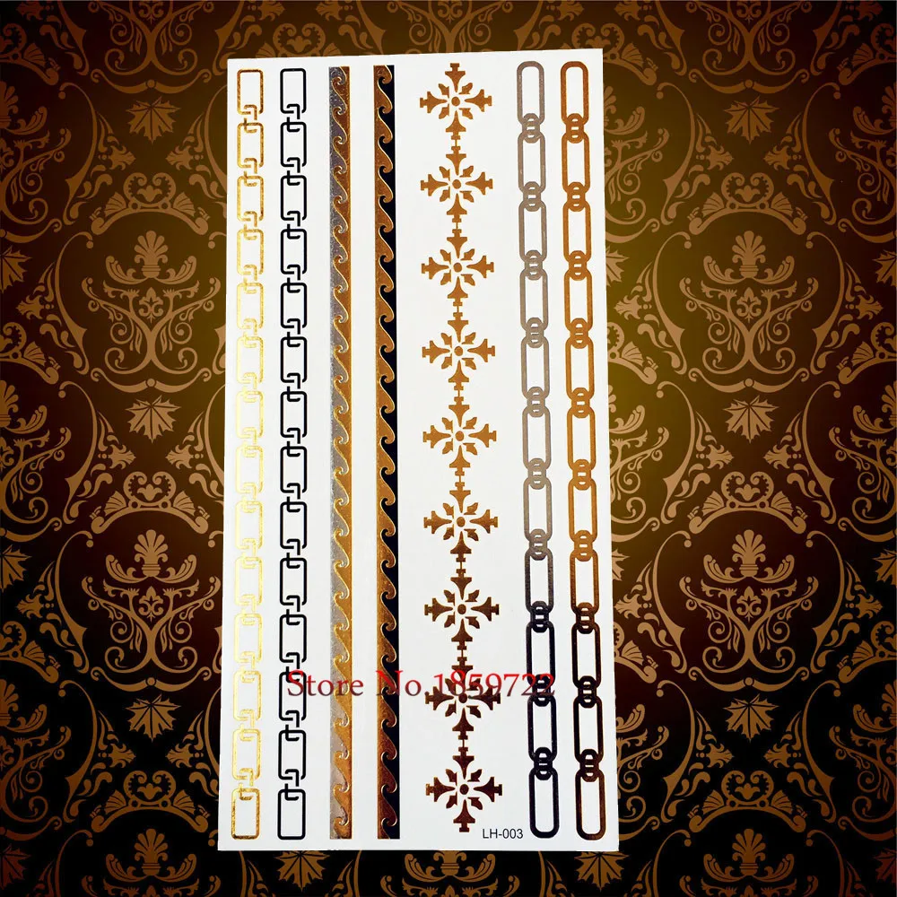 1 шт. Модная Золотая Серебряная блестящая металлическая Временная наклейка Tatttoo