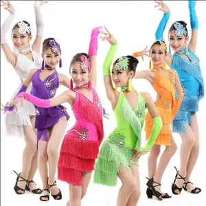 Girls Latin Dance Dress Fringe Rumba Samba Clothes Girls Salsa Dresses Girls Stage Wear Costumes Kids Ballroom Dressing
