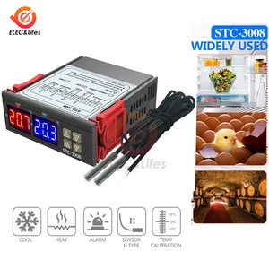 STC-3008 двойной цифровой регулятор температуры с двумя релейными выходами 12 В, 24 В, 220 В, терморегулятор, термостат с нагревателем, охладителем STC3008
