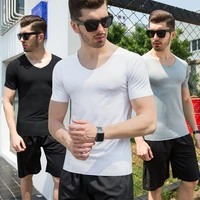 men ice silk short sleeve solid color seamless underwear clothing close fitting v neck comfortable quick dry undershirts
