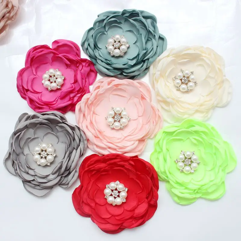 

Free Shipping!30pcs/lot 3.5'' Burned Satin Flowers With Pearl Rhinestone,Kids Boutique Hair Flowers For DIY Hair Accessories